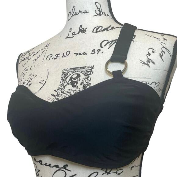 Y2K APOSTROPHE BIKINI TOP BRALETTE CRISSCROSS STRAP SZ L BLACK /PADDINGS BEACHY - Picture 8 of 16